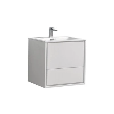 Tocador de baño moderno de montaje en pared blanco de alto brillo