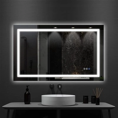 Espejo de baño con iluminación inteligente, espejo sin marco, regulable, iluminado, montado en la pared