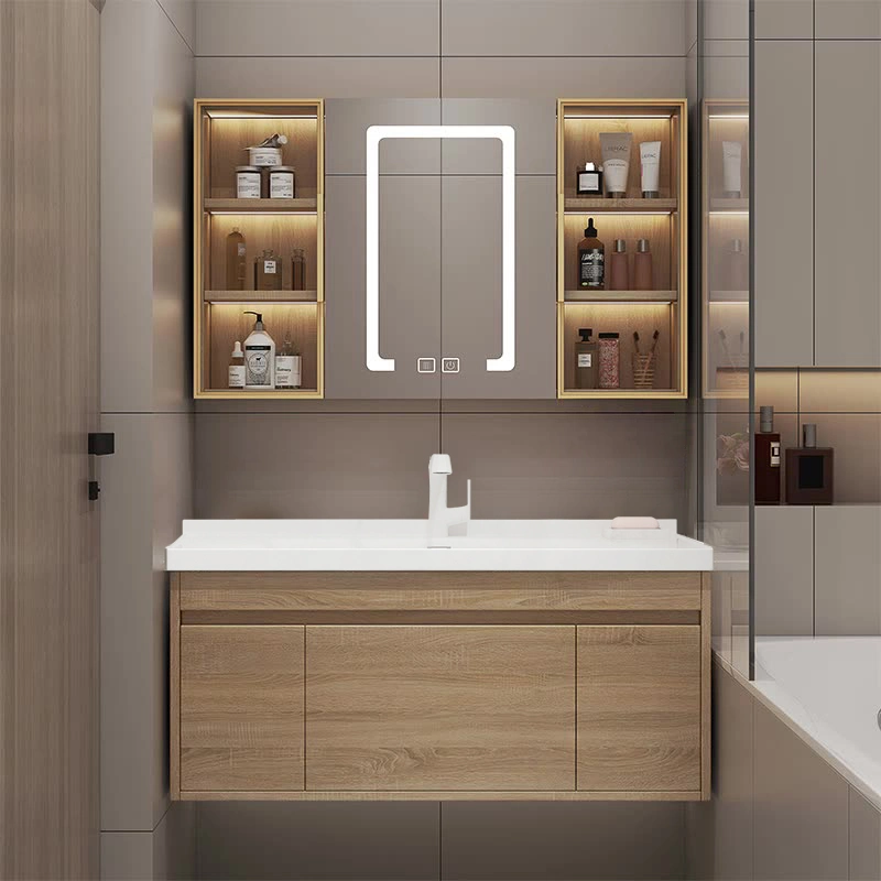 Gabinete de almacenamiento Athroom con lavabo, tocador de baño con espejo LED, muebles de baño personalizados