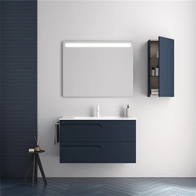 Mueble de baño con mango ranurado azul