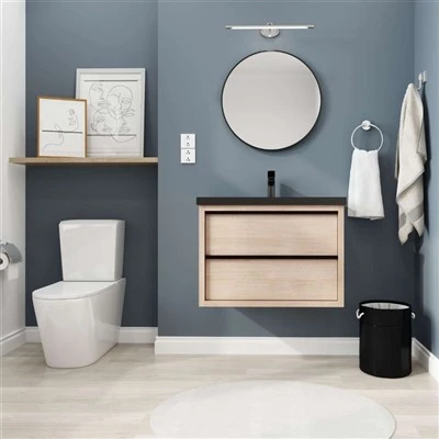 Tocador de baño con dos cajones suaves y lavabo de cerámica negra