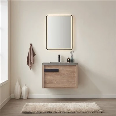 Juego de tocador de baño individual montado en la pared con espejo