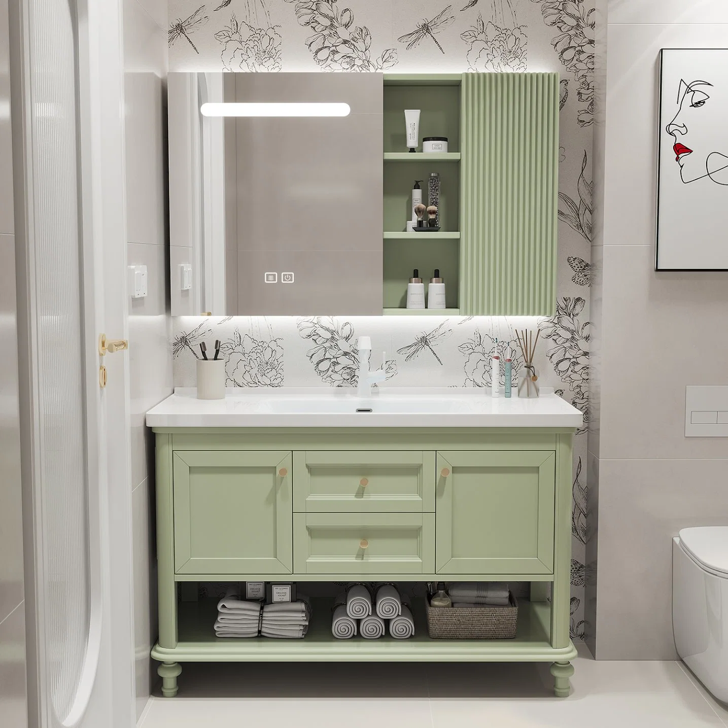 Gabinete de baño americano de tamaño estándar con muebles de madera maciza con espejo