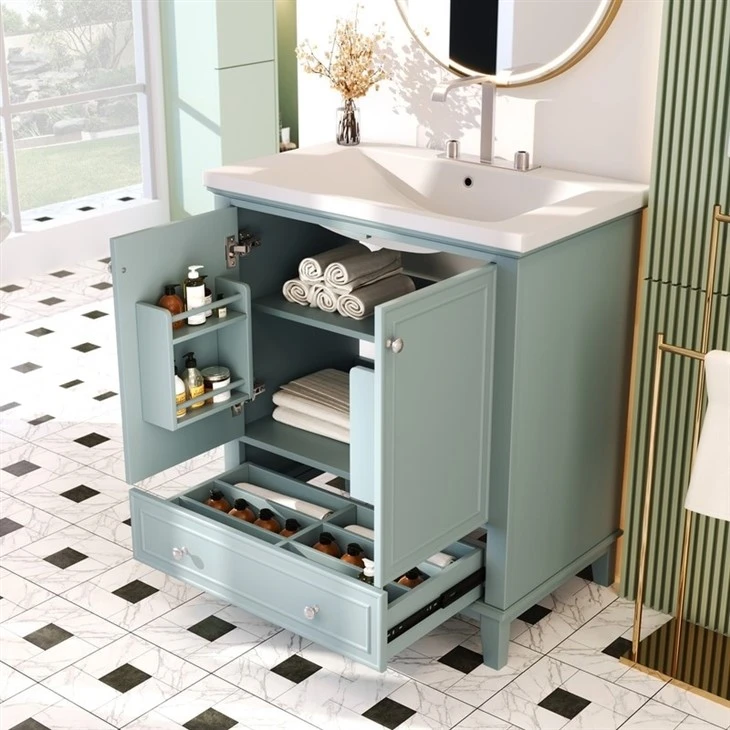 Multi-functional Bathroom Cabinet With Doors And Drawer
