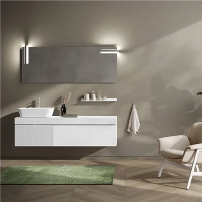 Tocador de baño con un cajón blanco acanalado