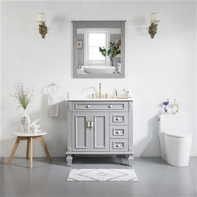 Puertas del gabinete dos del maquillaje del cuarto de baño de madera sólida y tres cajones