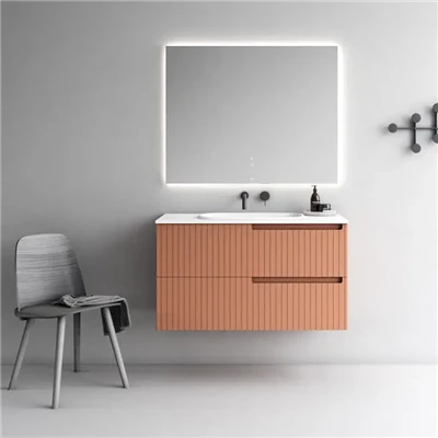 Tocador de baño naranja con cierre suave