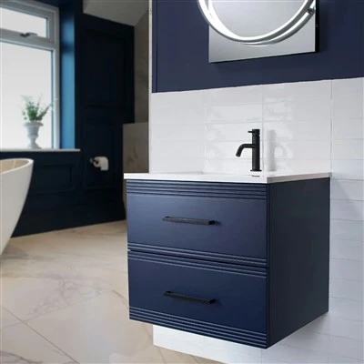 Mueble de tocador con cajón y lavabo montado en la pared 2- - Azul Atlántico